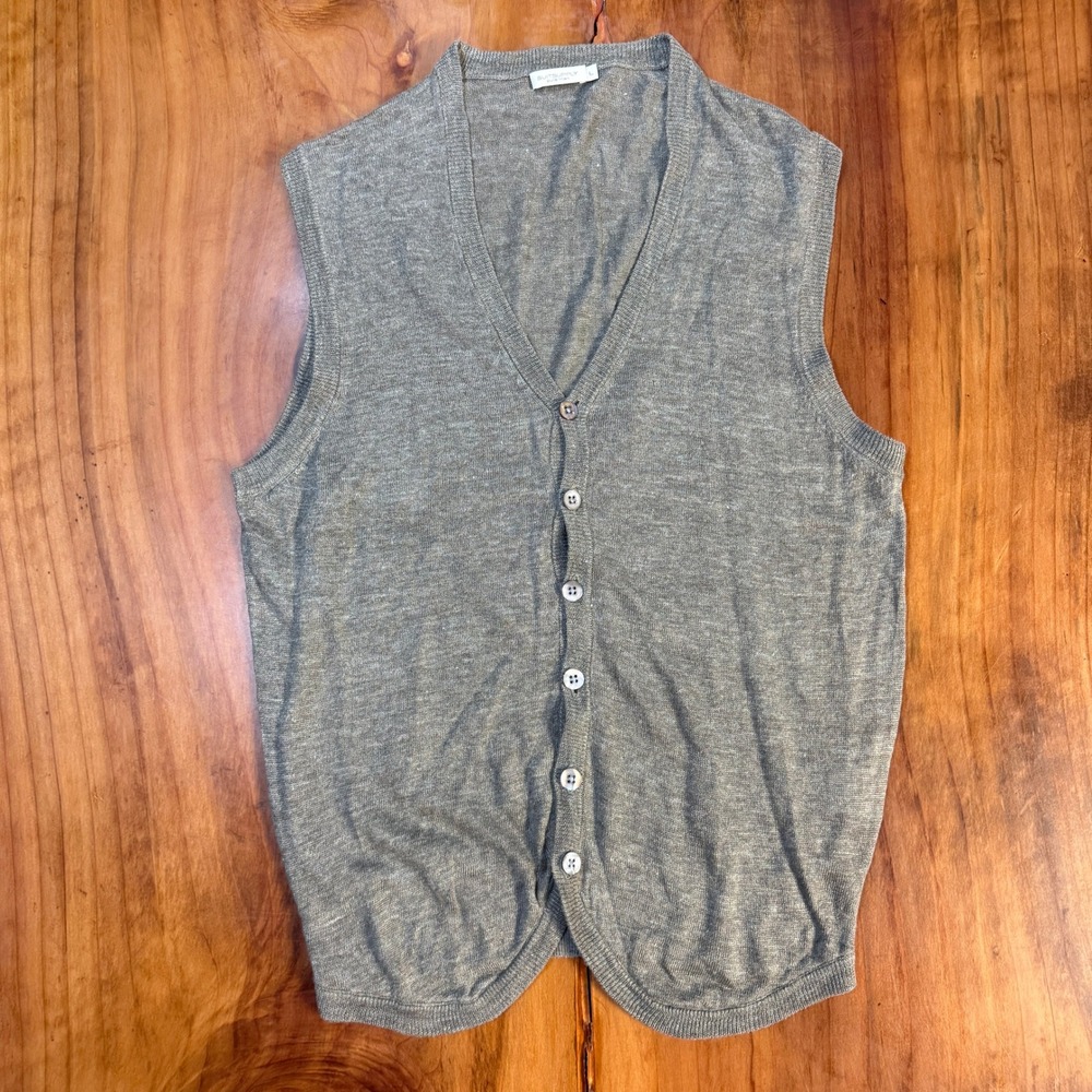 Suitsupply Mens Sweater L Linen Cardigan Button Sleeveless Knit Q28